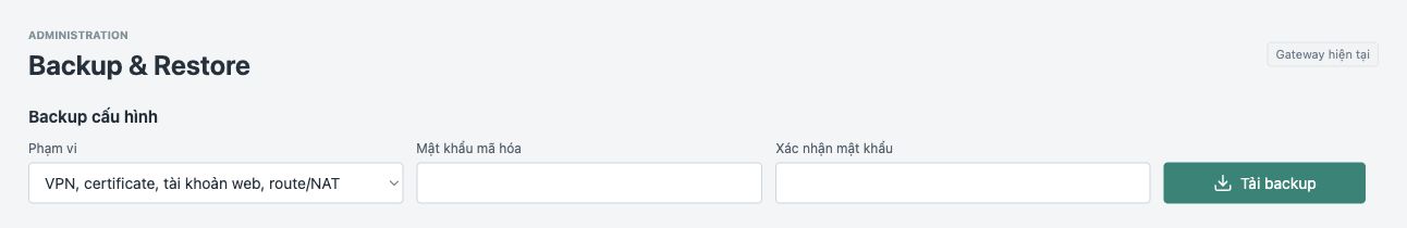Form Backup với phạm vi, mật khẩu mã hóa, xác nhận và nút tải